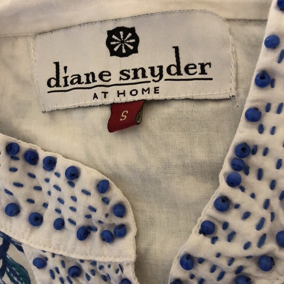 Diane Snyder BohoHippie bead embroidered blue&white floral print bell sleeve top - Picture 9 of 9